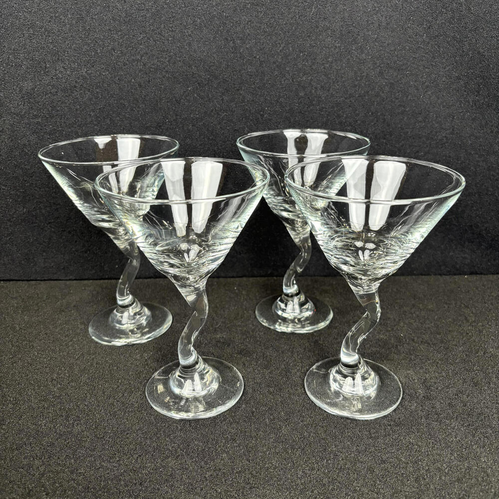 Vintage Libbey Martini Glass Set, Zigzag Design, Mid-Century Modern Barware